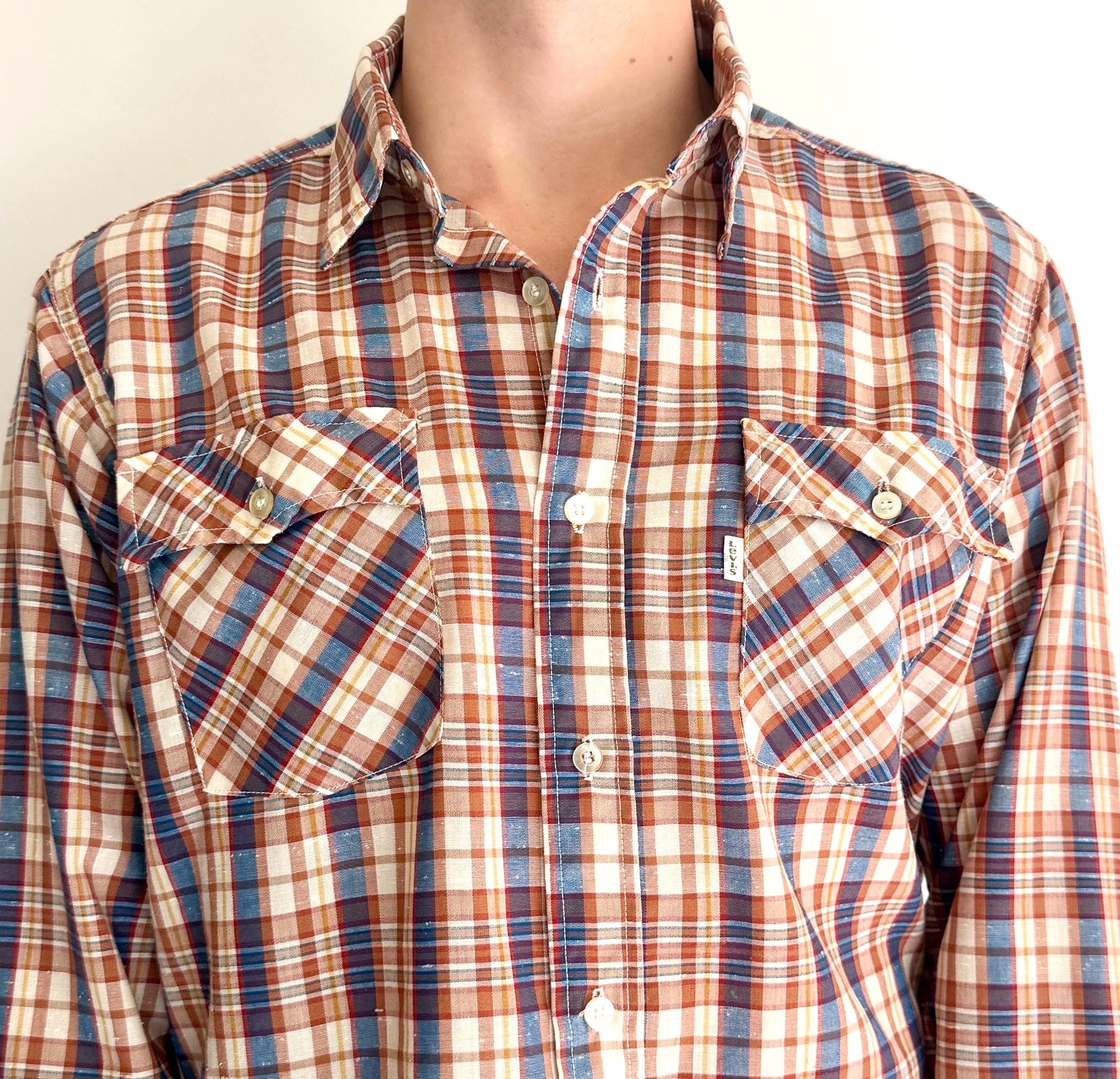 Vintage Levi Strauss Plaid Mens Shirt 1980 Olympic Games