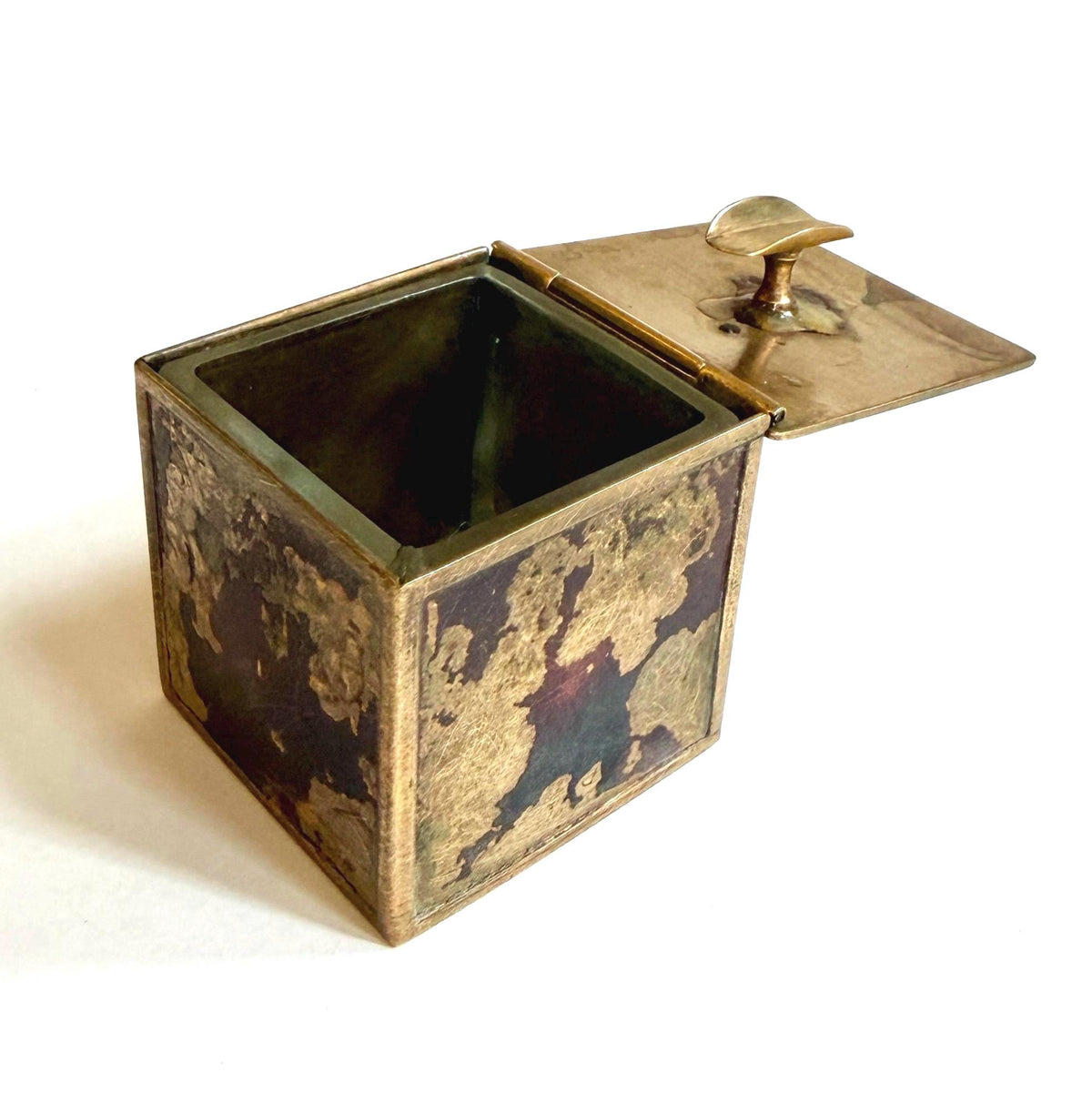 Vintage French Portable Ashtray Hinged Brass Cube