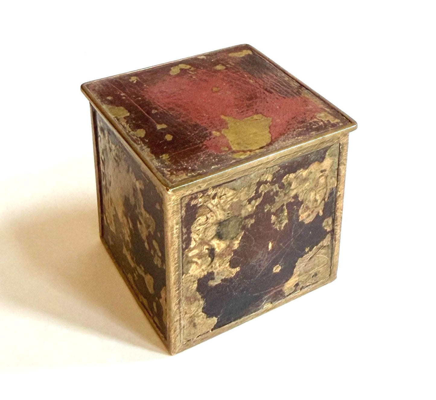 Vintage French Portable Ashtray Hinged Brass Cube