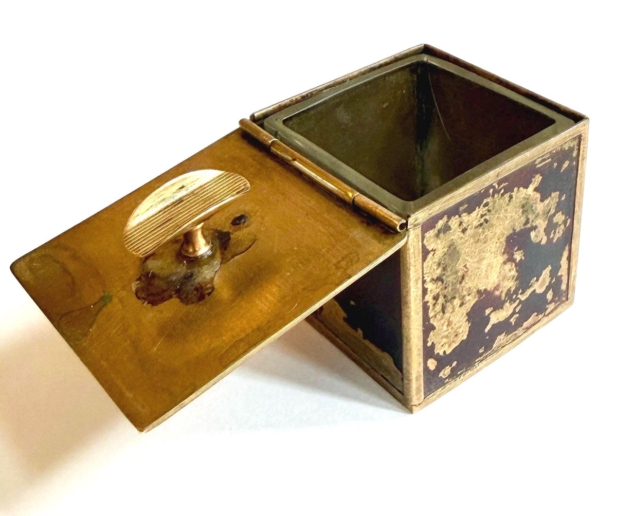 Vintage French Portable Ashtray Hinged Brass Cube