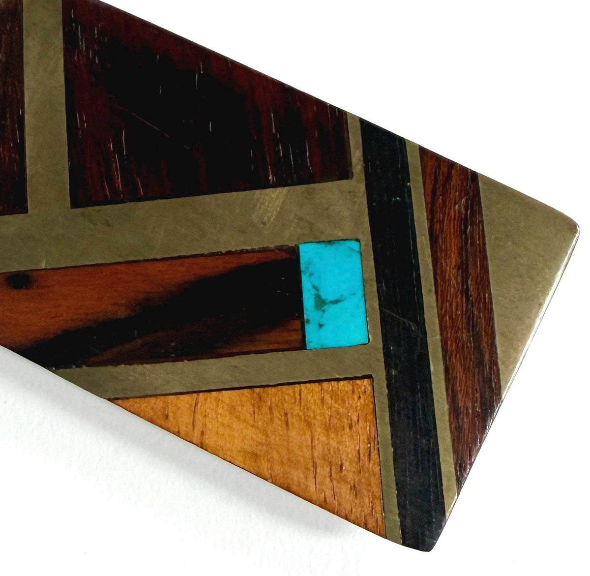 Kenneth Reid Western Turquoise Buckle Vintage 80s Brass Wood Inlay