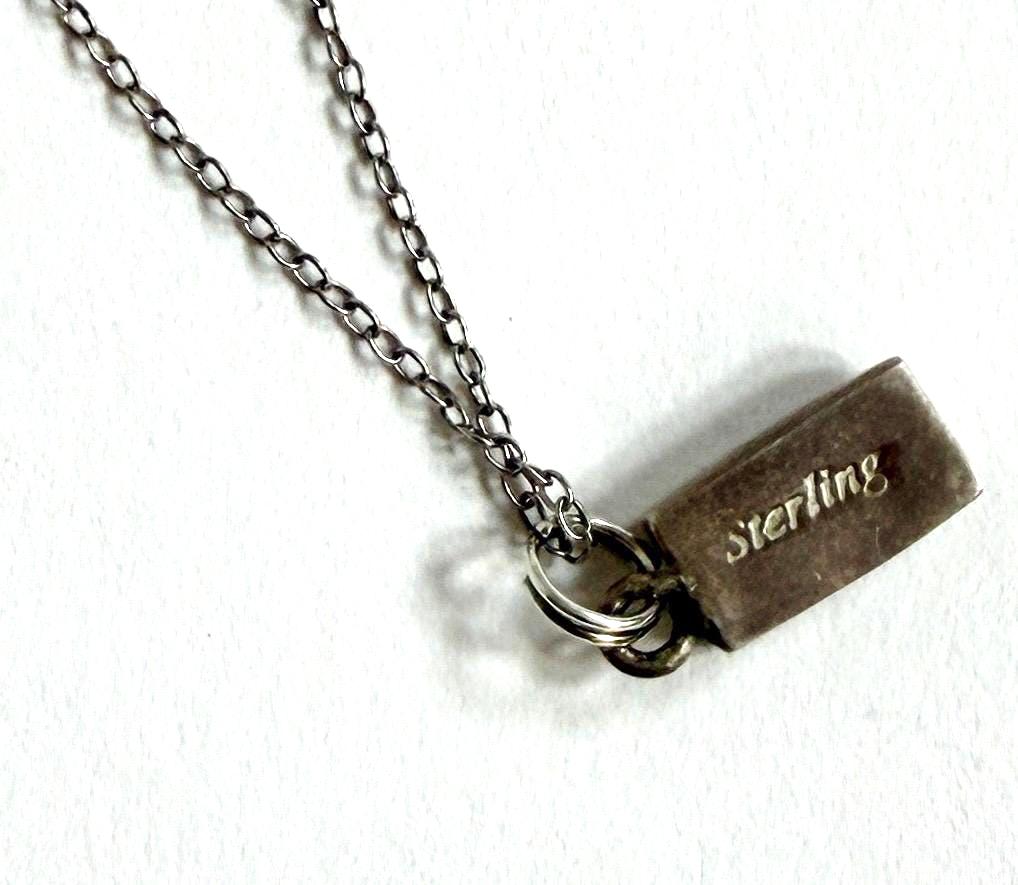 Vintage Zuni Turquoise Necklace Sterling Silver Tiny Flush Stone Inlay Pendant