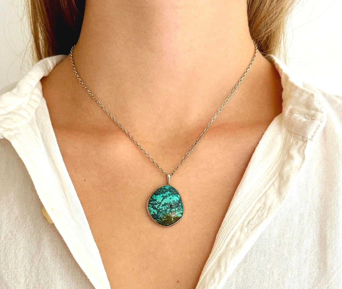 Vintage Sterling Silver Turquoise Medallion Necklace