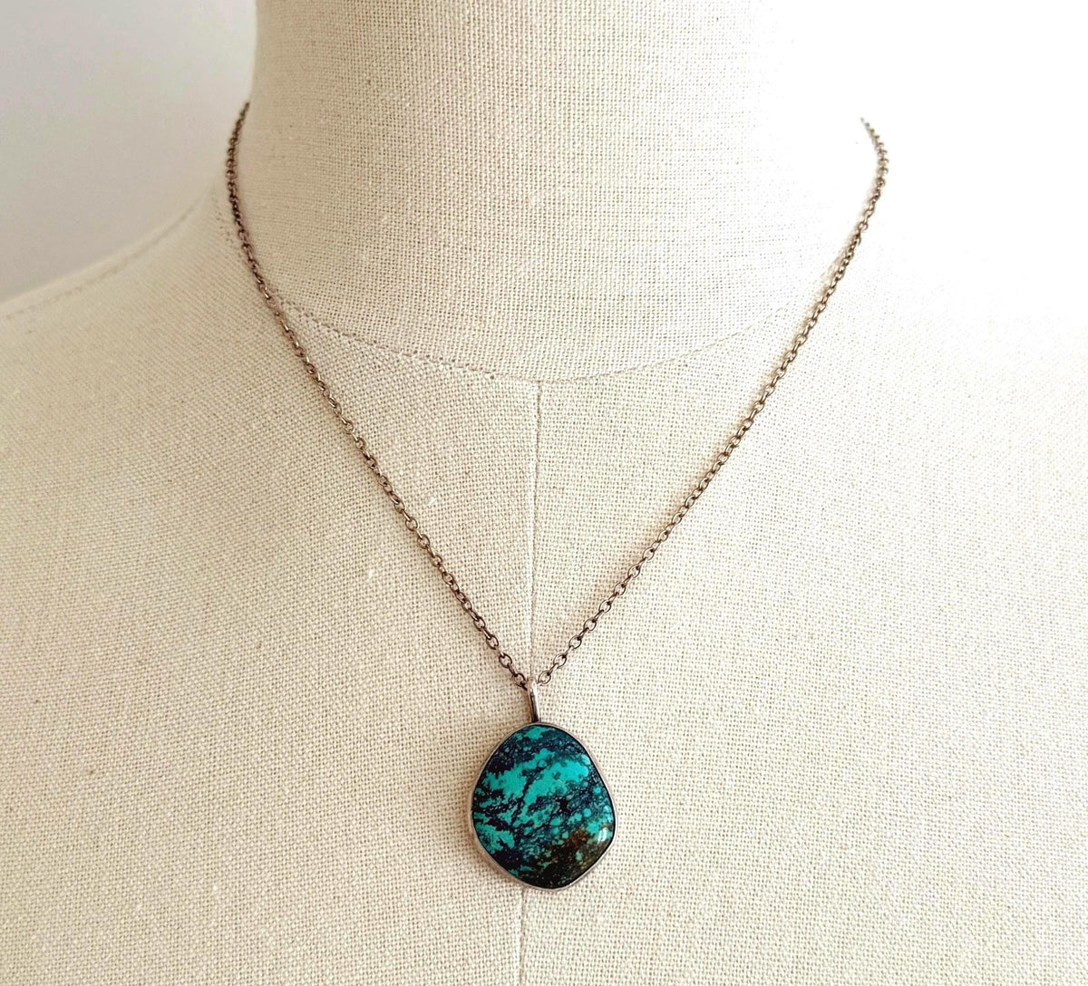 Vintage Sterling Silver Turquoise Medallion Necklace
