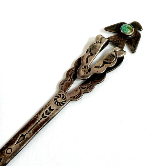 Fred Harvey Era Thunderbird Bookmark Antique Native American Navajo Sterling Silver and Turquoise