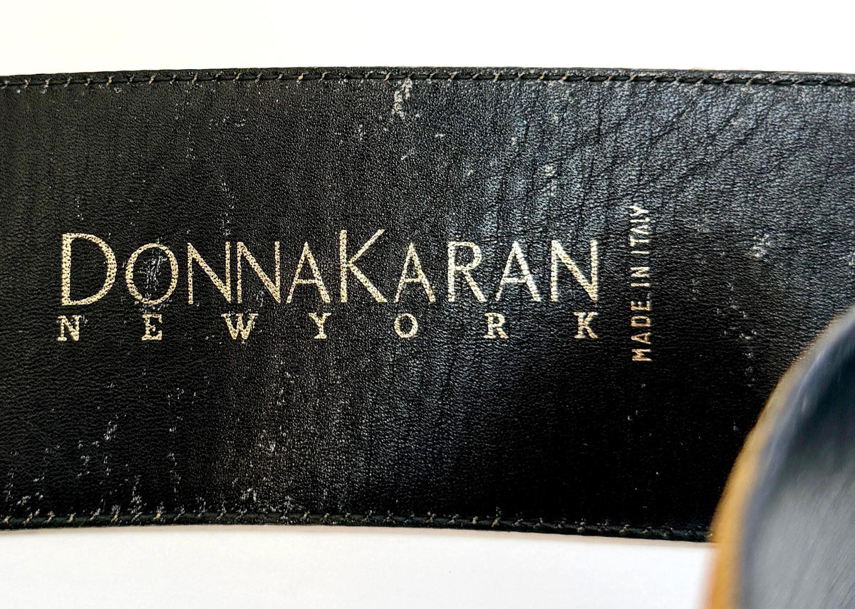 Wide 90s Donna Karen Belt Minimalist Golden Tan Reptile Embossed Strap