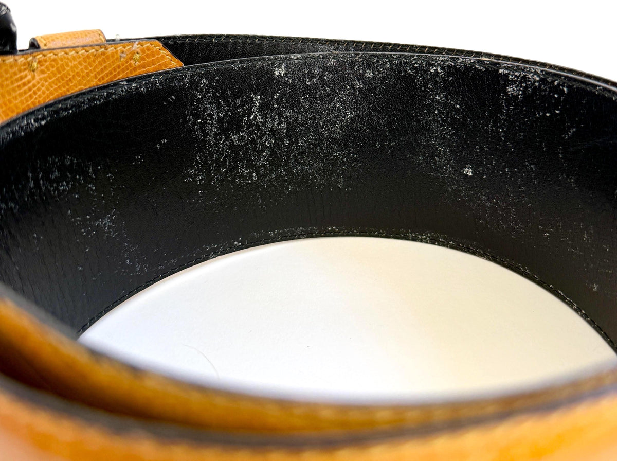 Wide 90s Donna Karen Belt Minimalist Golden Tan Reptile Embossed Strap