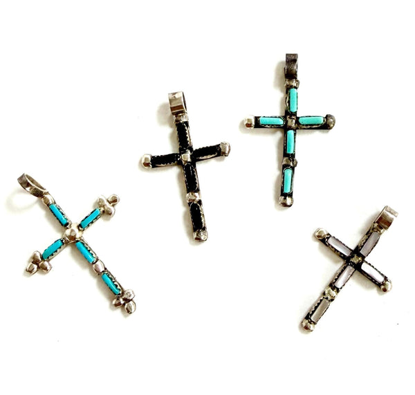 Vintage Zuni Cross Pendant Delicate Sterling Silver Religious Jewelry
