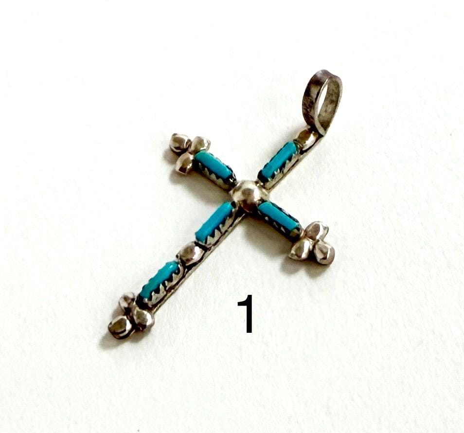 Vintage Zuni Cross Pendant Delicate Sterling Silver Religious Jewelry
