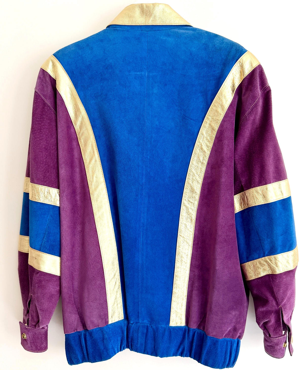 Vintage Metallic Leather Bomber Jacket 80s 90s Blue Purple Gold