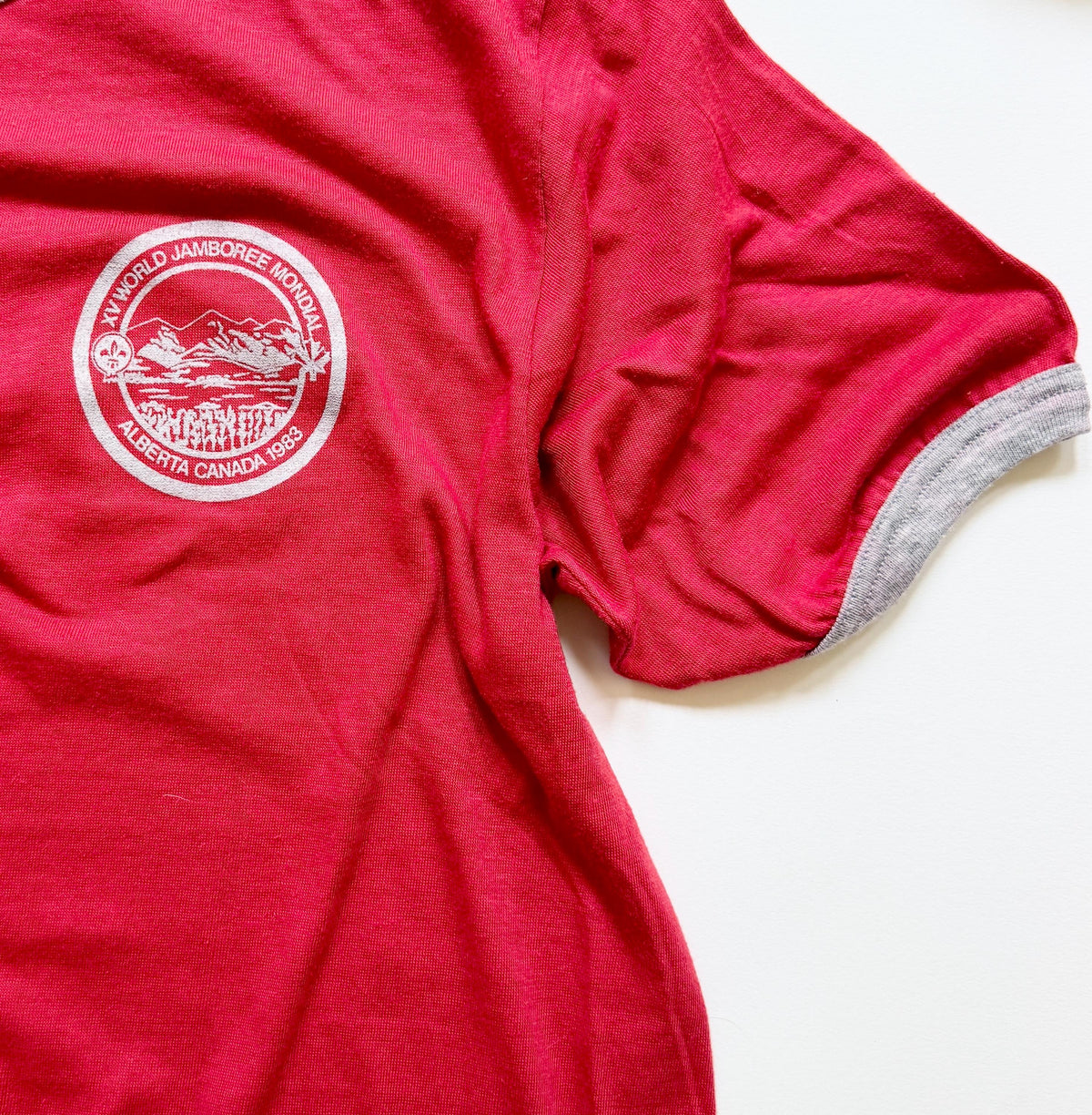 80s Boy Scouts Tshirt 1983 World Jamboree Alberta Canada Red Ringer Tee