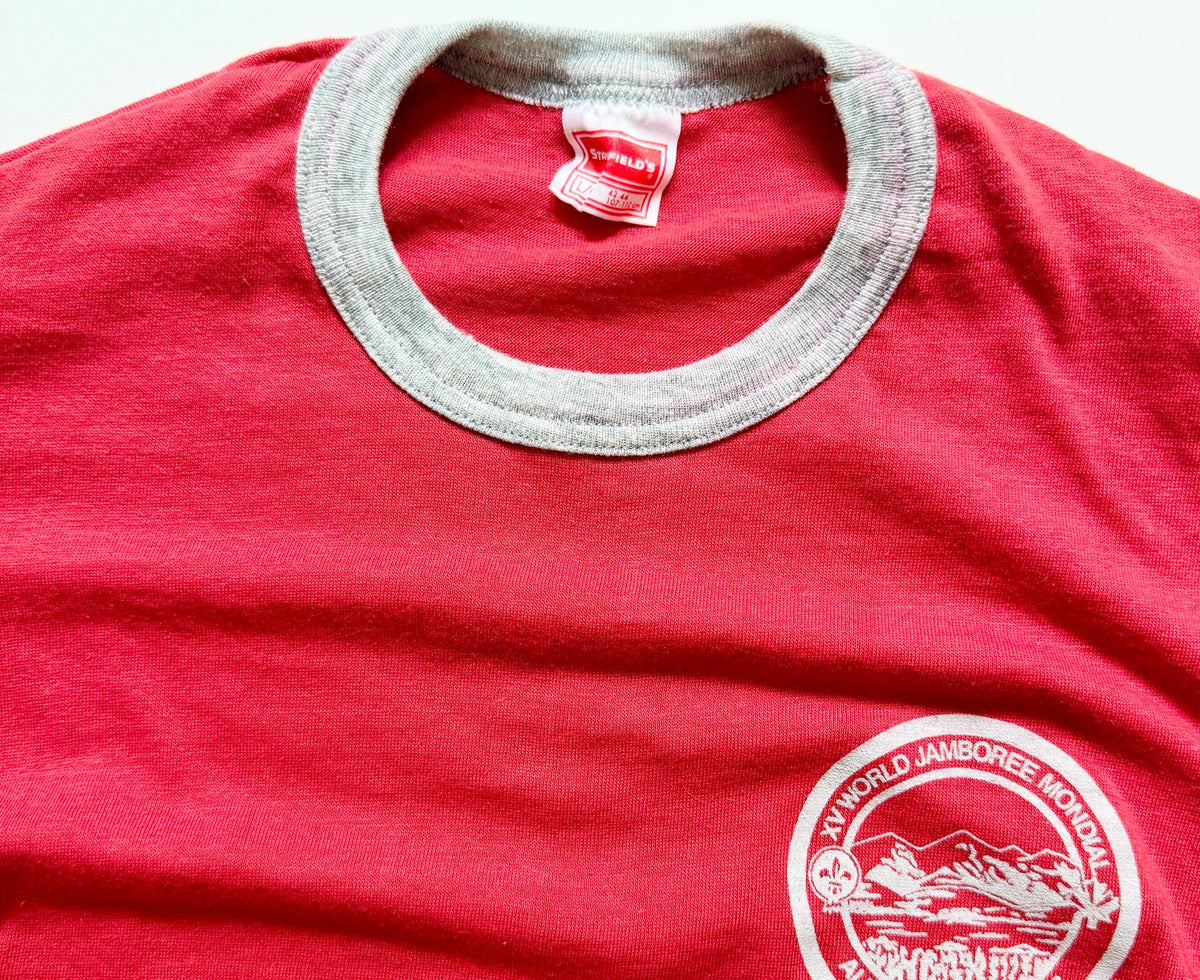 80s Boy Scouts Tshirt 1983 World Jamboree Alberta Canada Red Ringer Tee