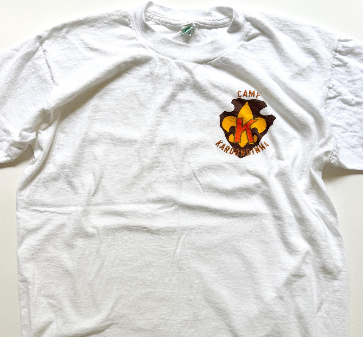 60s Boy Scouts Tshirt Official Camp Karoondinha White Arrowhead Graphic Tee