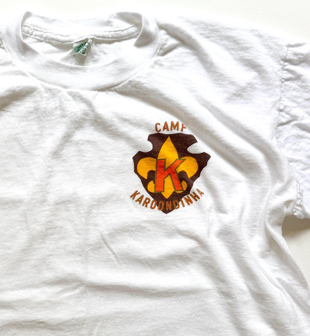 60s Boy Scouts Tshirt Official Camp Karoondinha White Arrowhead Graphic Tee