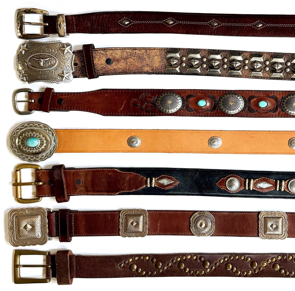Vintage Concho Belt Brown Leather Strap Western Southwest Cowboy