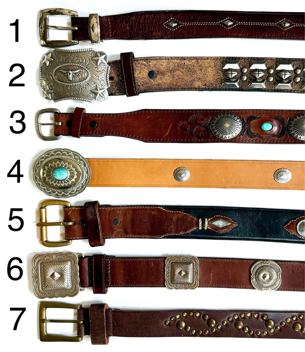 Vintage Concho Belt Brown Leather Strap Western Southwest Cowboy