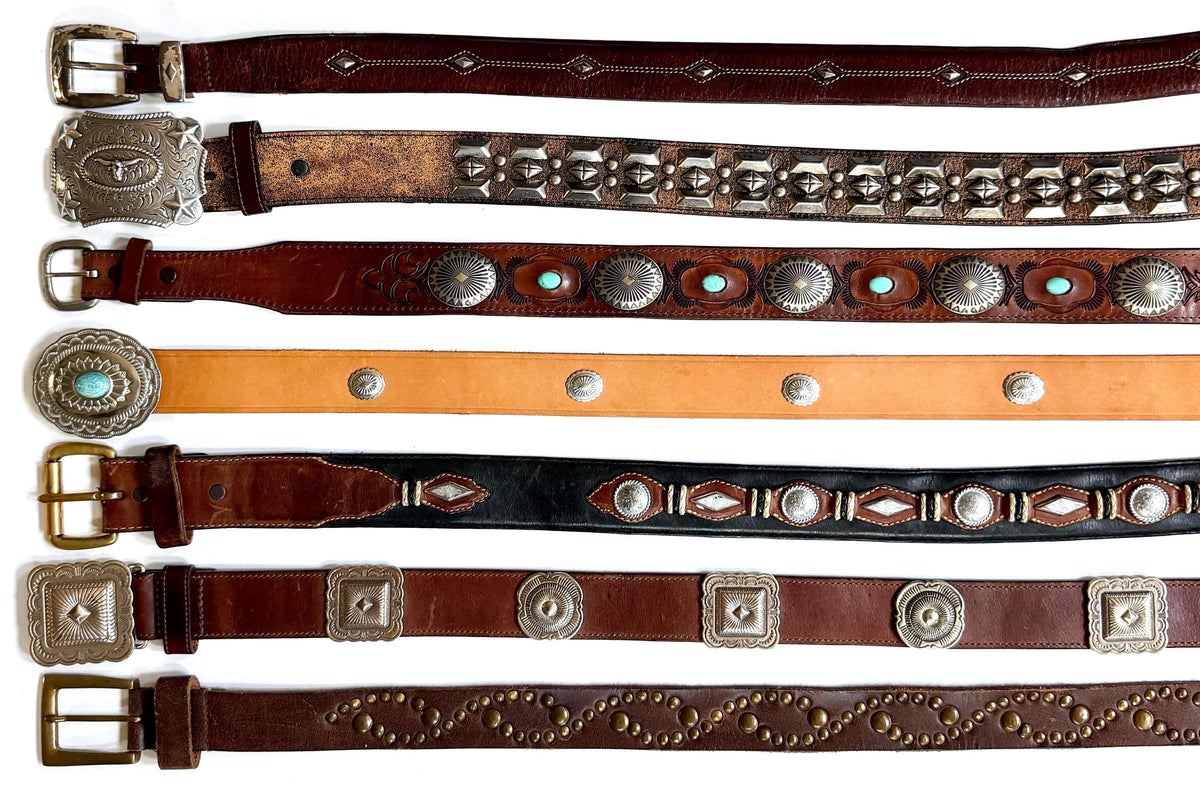 Vintage Concho Belt Brown Leather Strap Western Southwest Cowboy