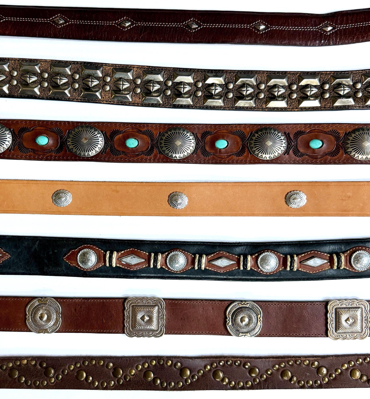 Vintage Concho Belt Brown Leather Strap Western Southwest Cowboy