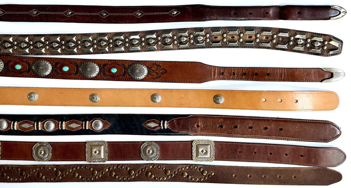 Vintage Concho Belt Brown Leather Strap Western Southwest Cowboy