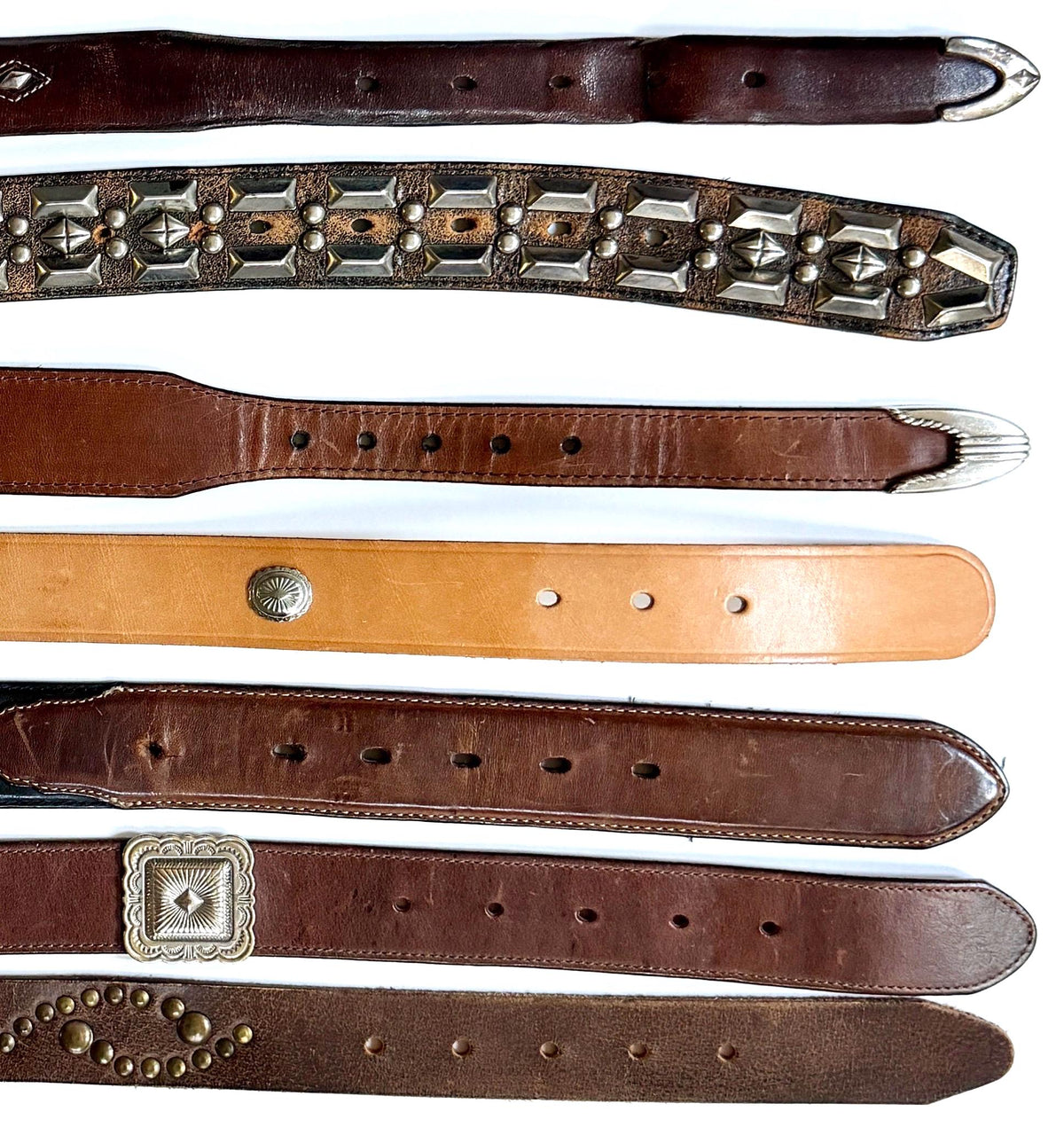 Vintage Concho Belt Brown Leather Strap Western Southwest Cowboy