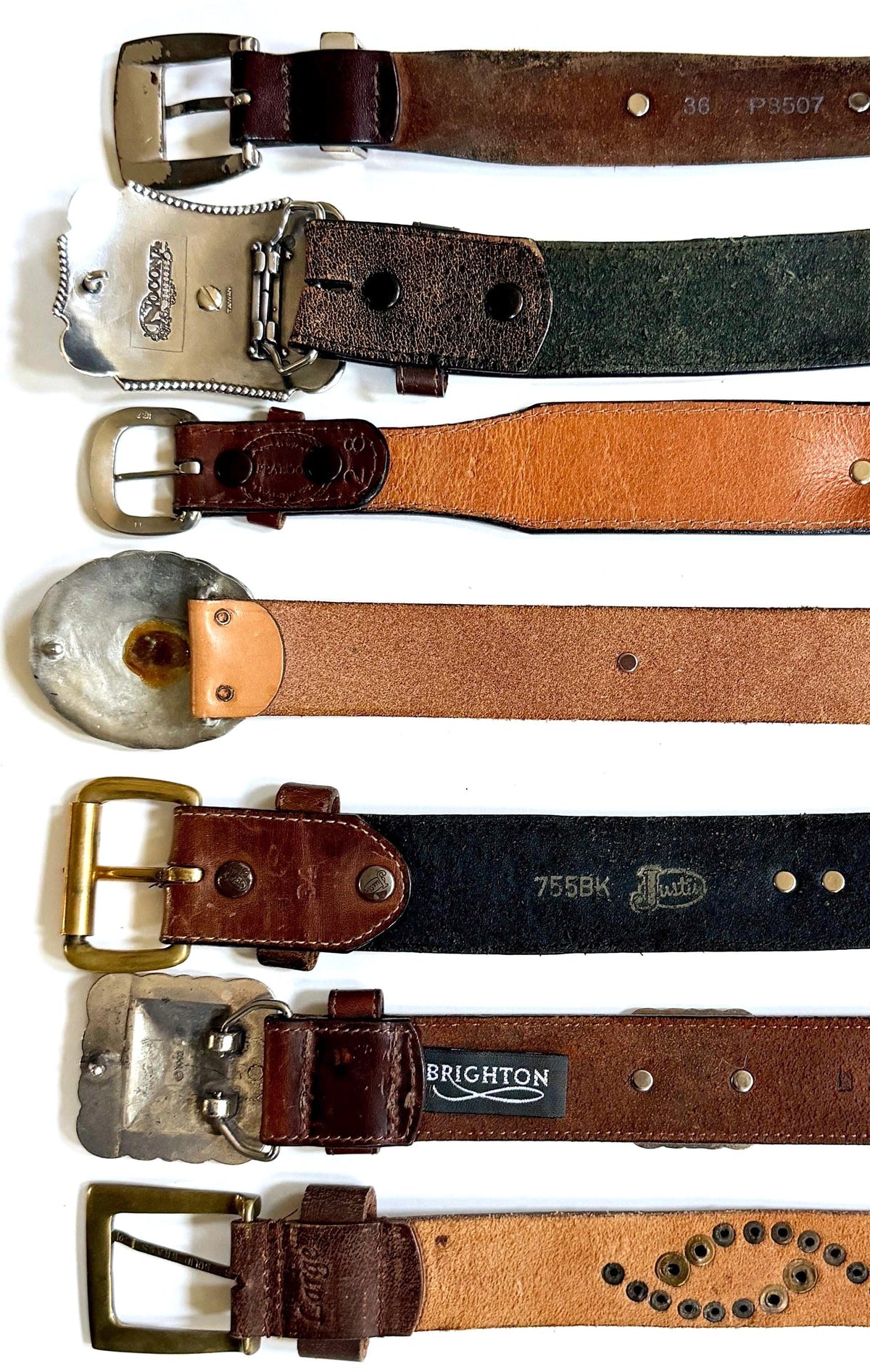 Vintage Concho Belt Brown Leather Strap Western Southwest Cowboy