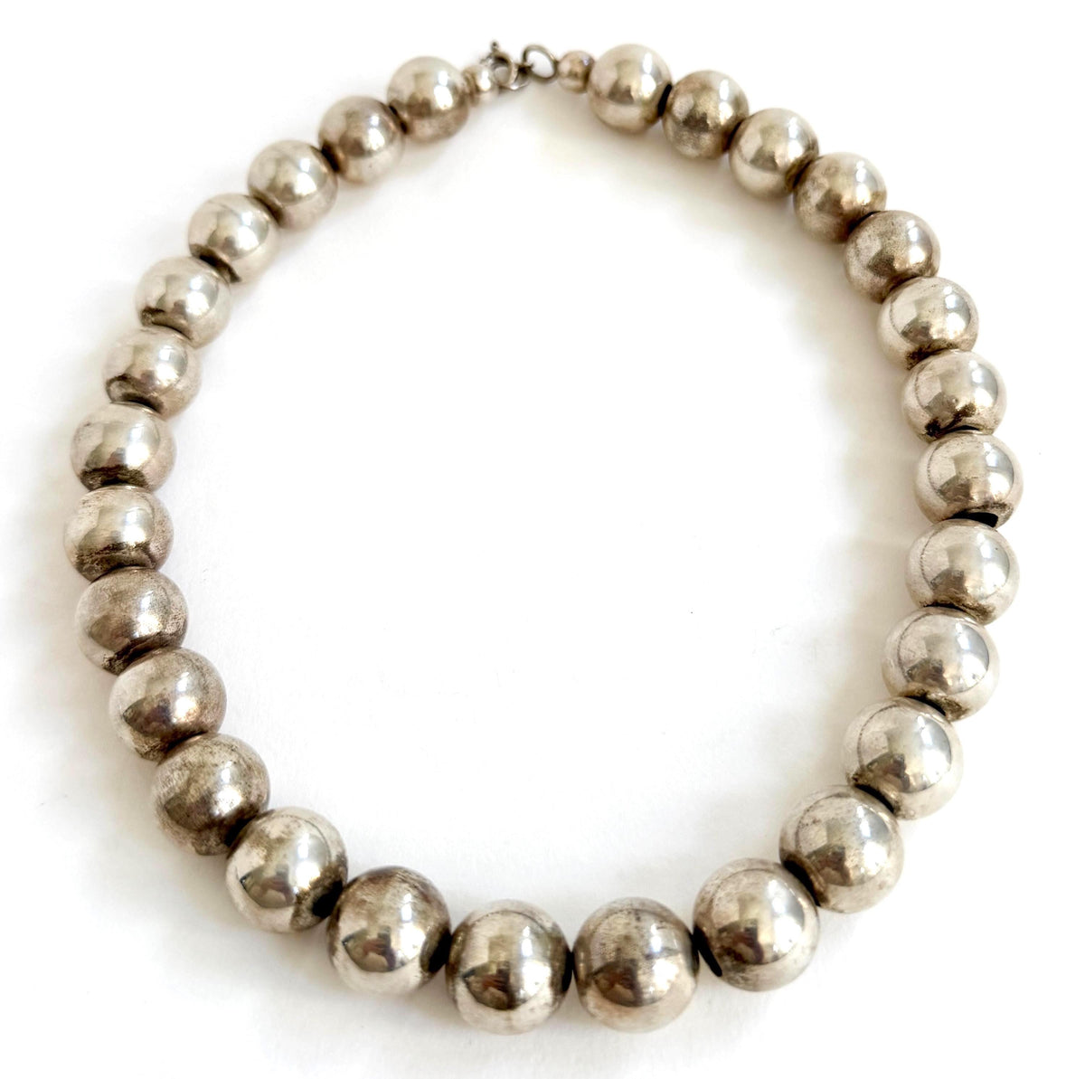 Vintage Navajo Pearl Necklace Native AmericanSterling Silver Beads 18"