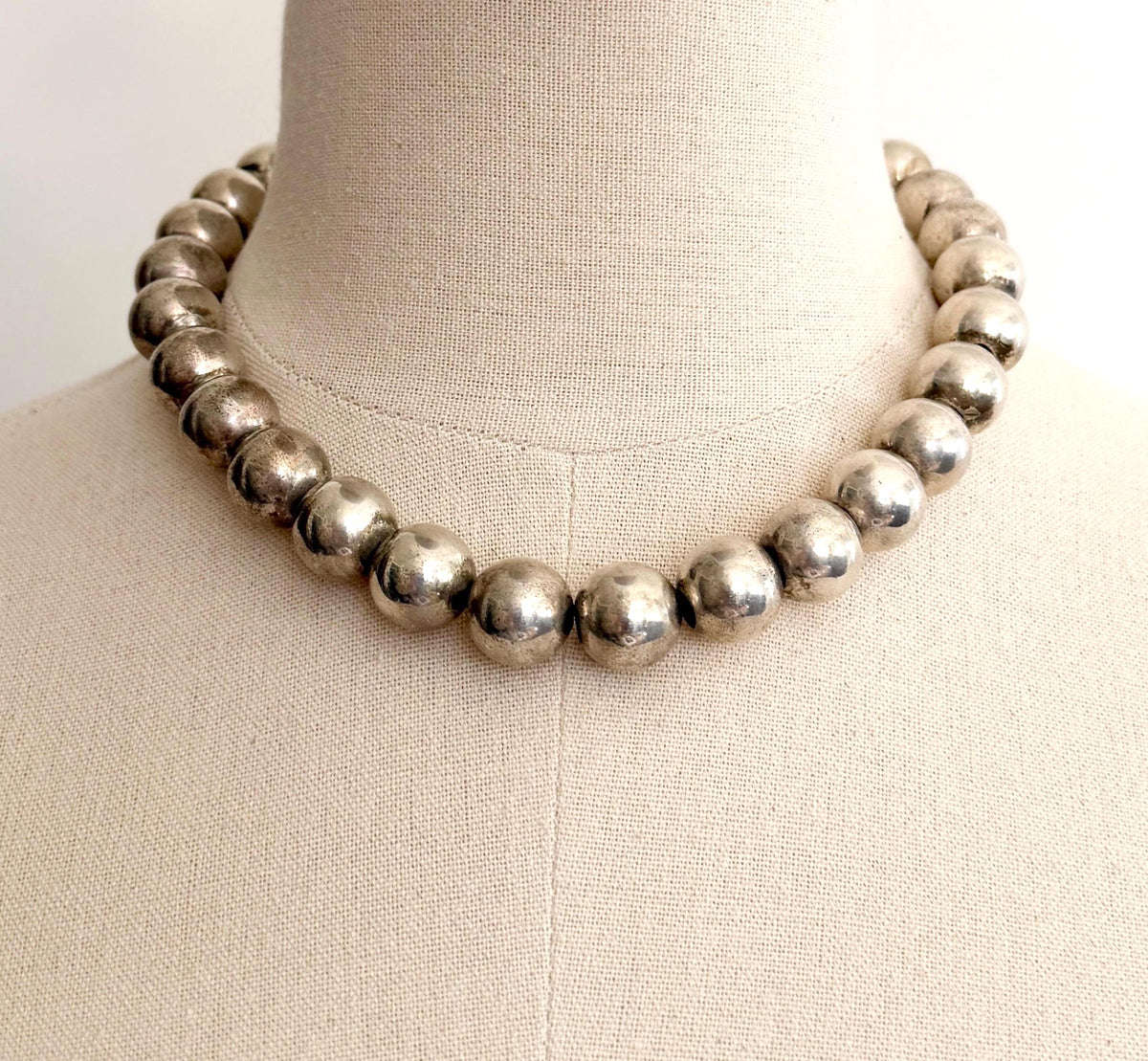 Vintage Navajo Pearl Necklace Native AmericanSterling Silver Beads 18"