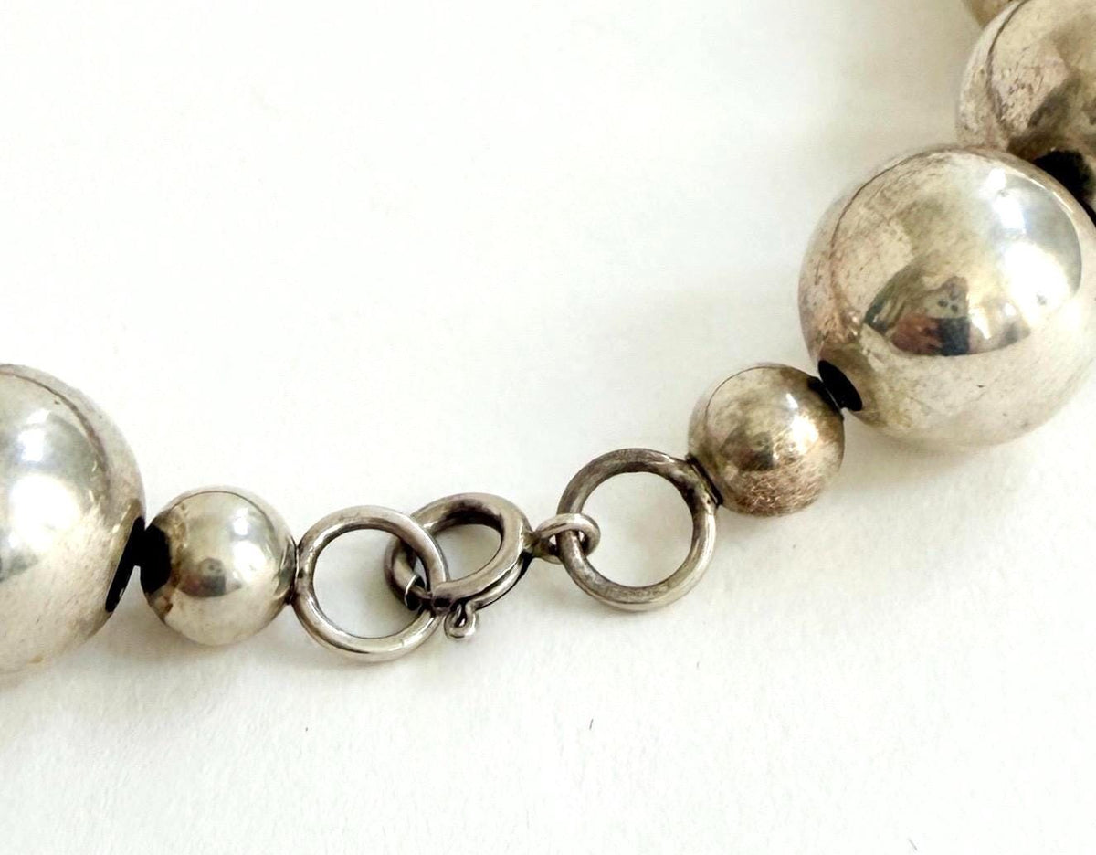 Vintage Navajo Pearl Necklace Native AmericanSterling Silver Beads 18"