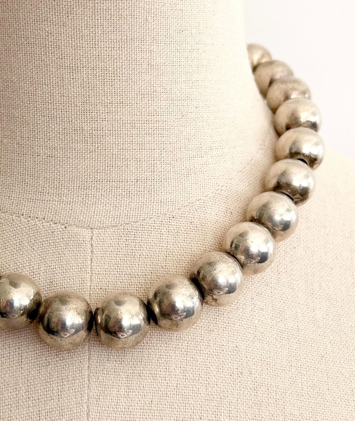 Vintage Navajo Pearl Necklace Native AmericanSterling Silver Beads 18"