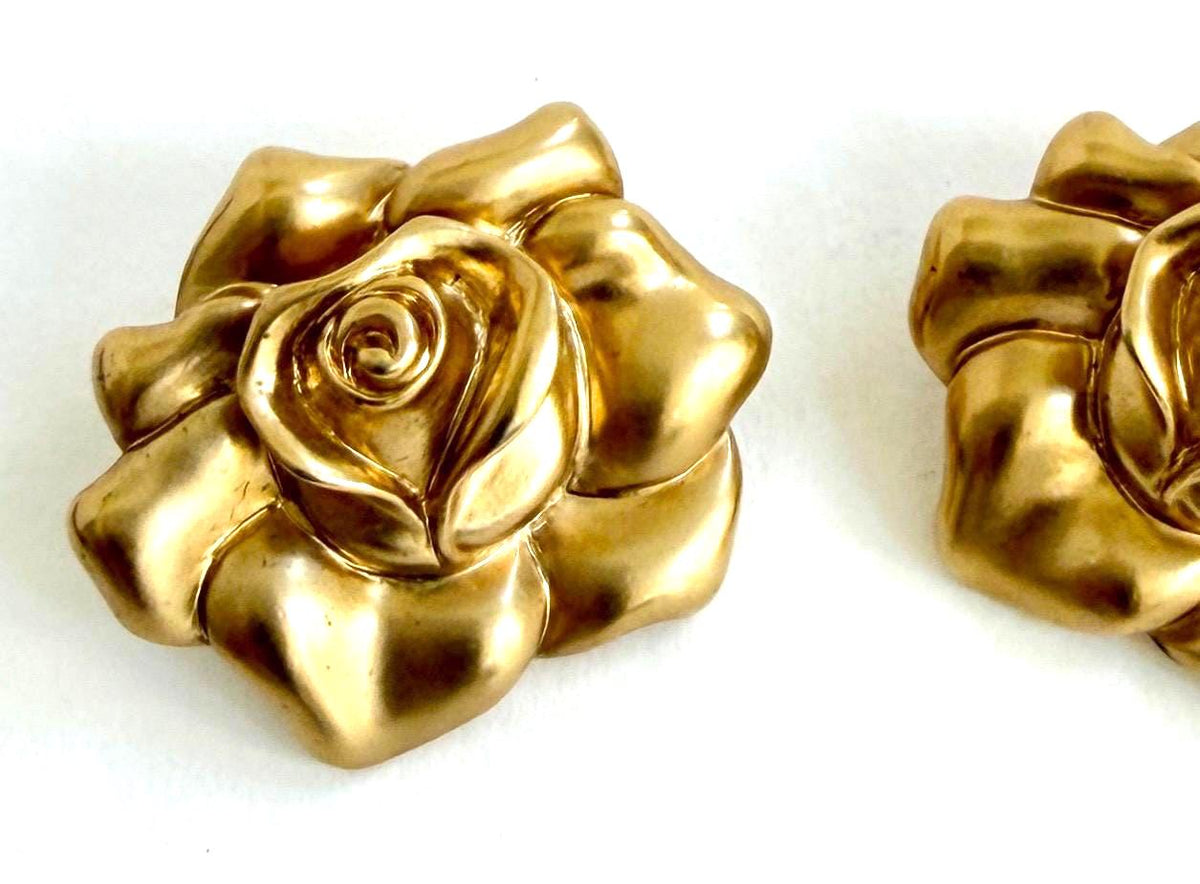 Vintage Gold Rose Flower Earrings 80s 90s Avon