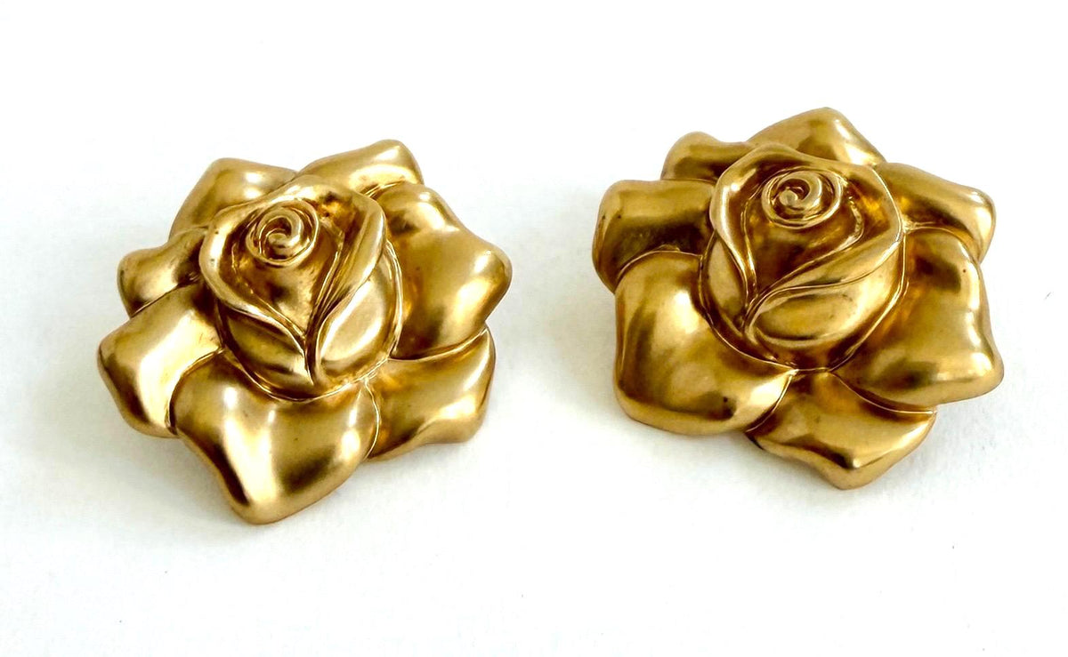 Vintage Gold Rose Flower Earrings 80s 90s Avon