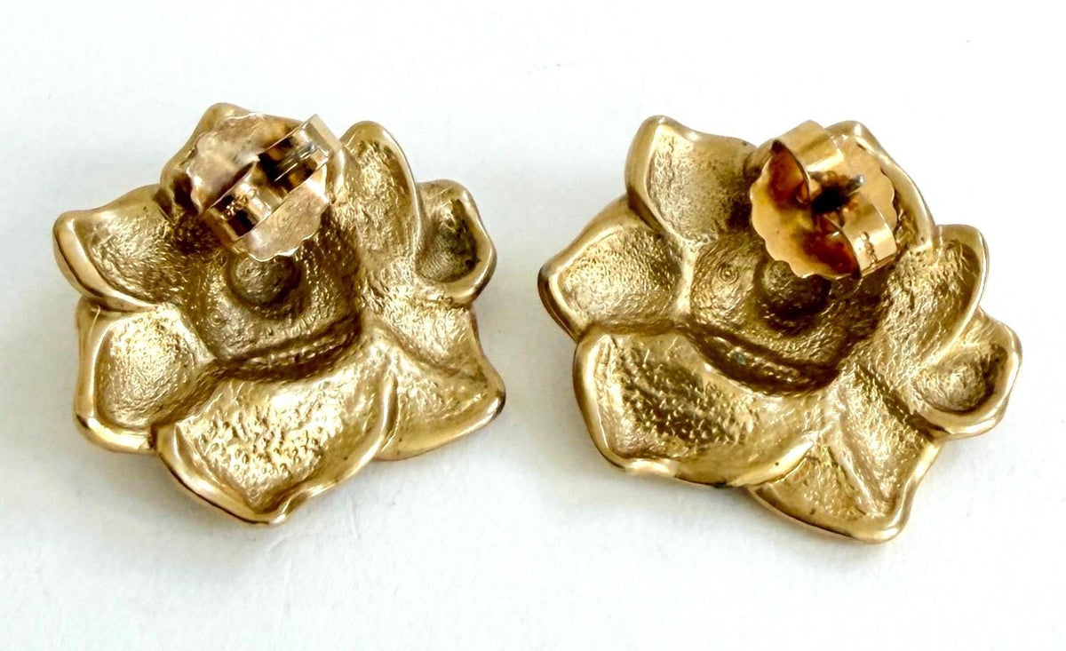 Vintage Gold Rose Flower Earrings 80s 90s Avon