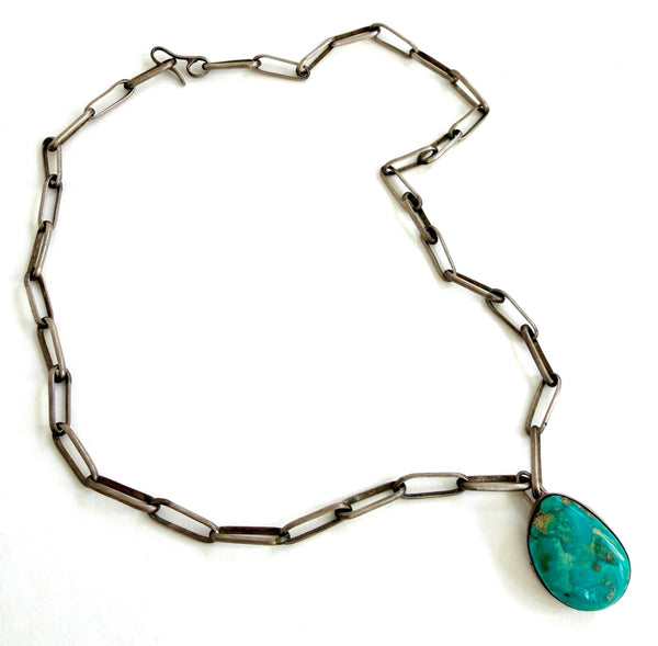 Vintage Navajo Turquoise Necklace Native American Paperclip Sterling Silver Chain