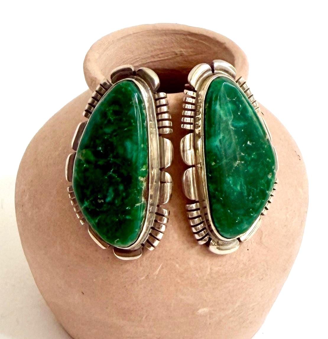 Fine Navajo Turquoise Earrings Signed Vintage Native American Sterling Silver