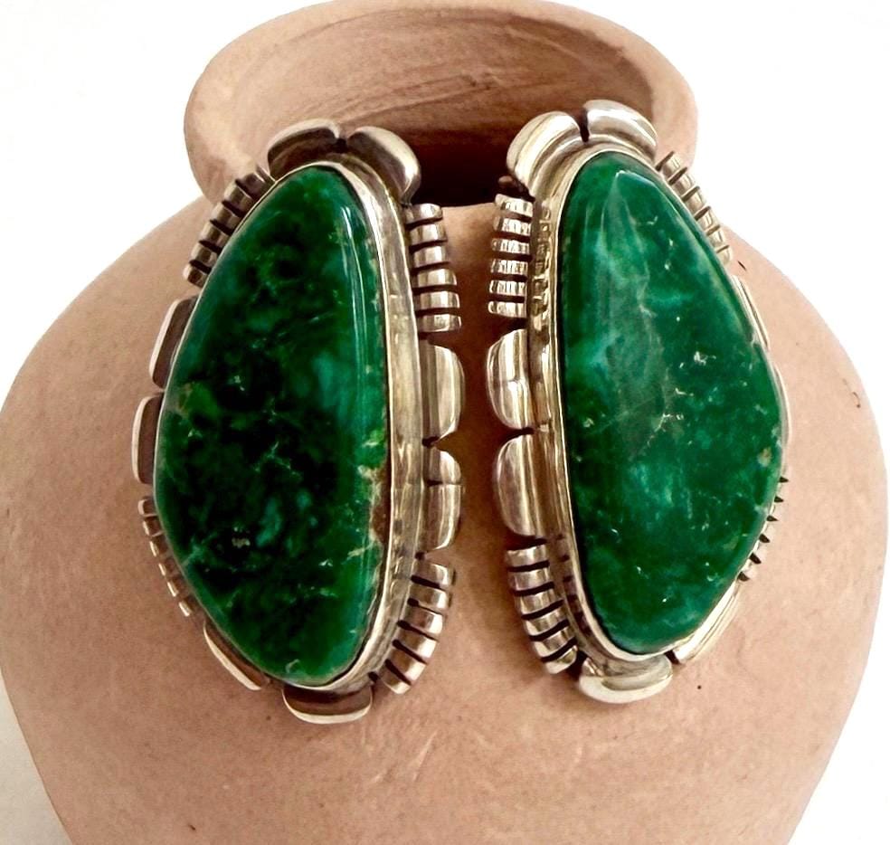 Fine Navajo Turquoise Earrings Signed Vintage Native American Sterling Silver