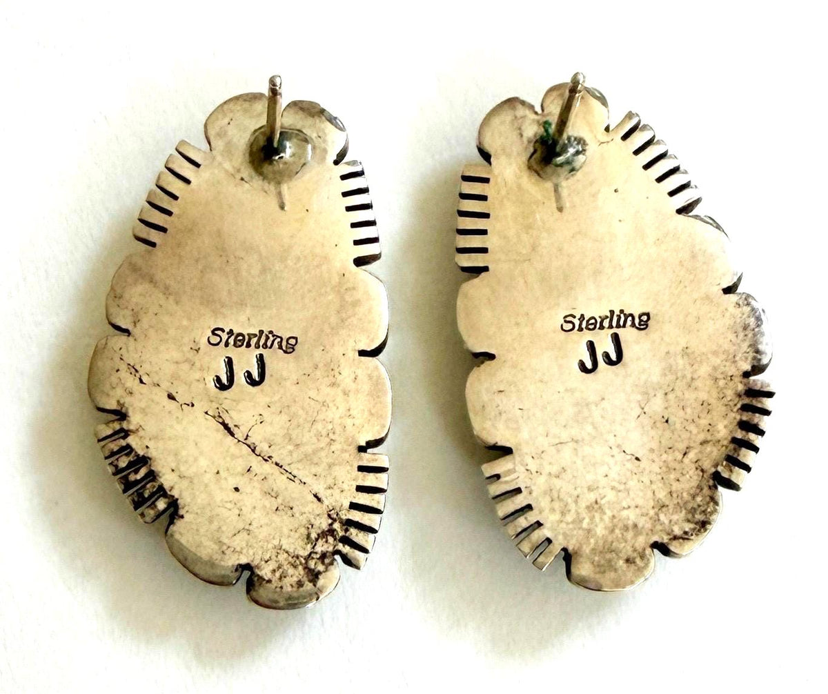 Fine Navajo Turquoise Earrings Signed Vintage Native American Sterling Silver
