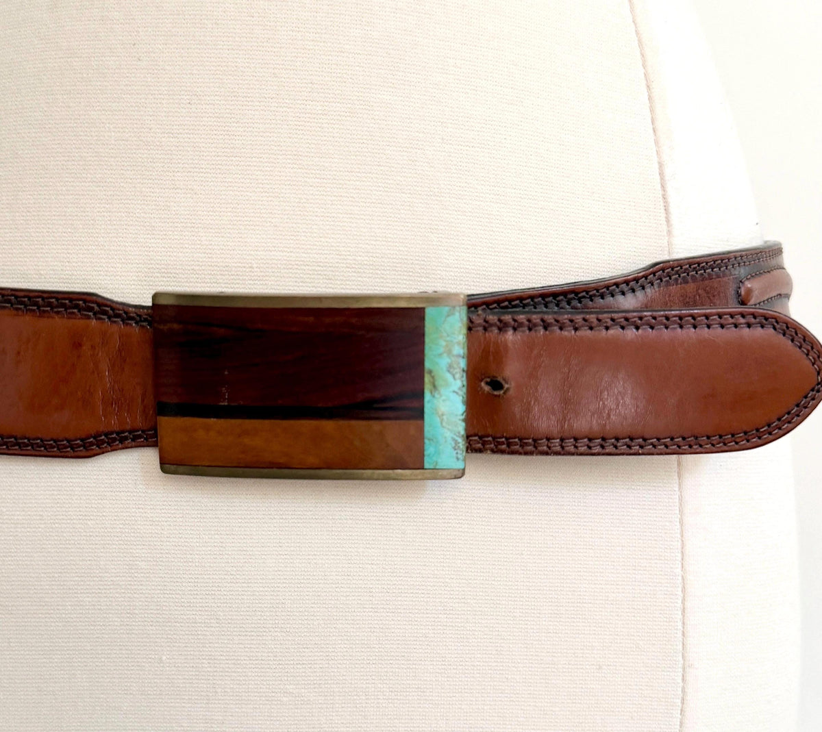 Vintage Turquoise Western Belt Brown Leather Strap