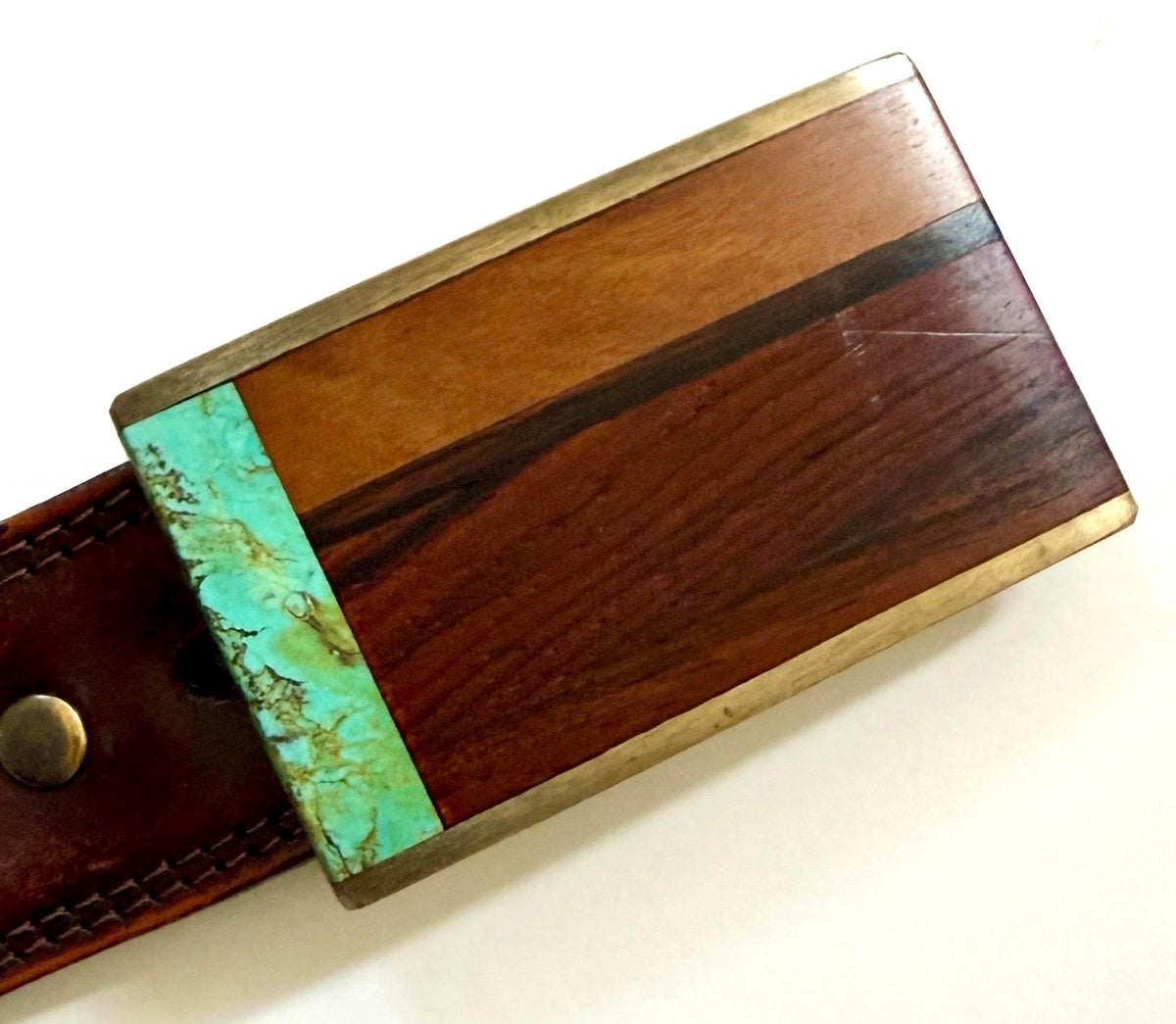 Vintage Turquoise Western Belt Brown Leather Strap