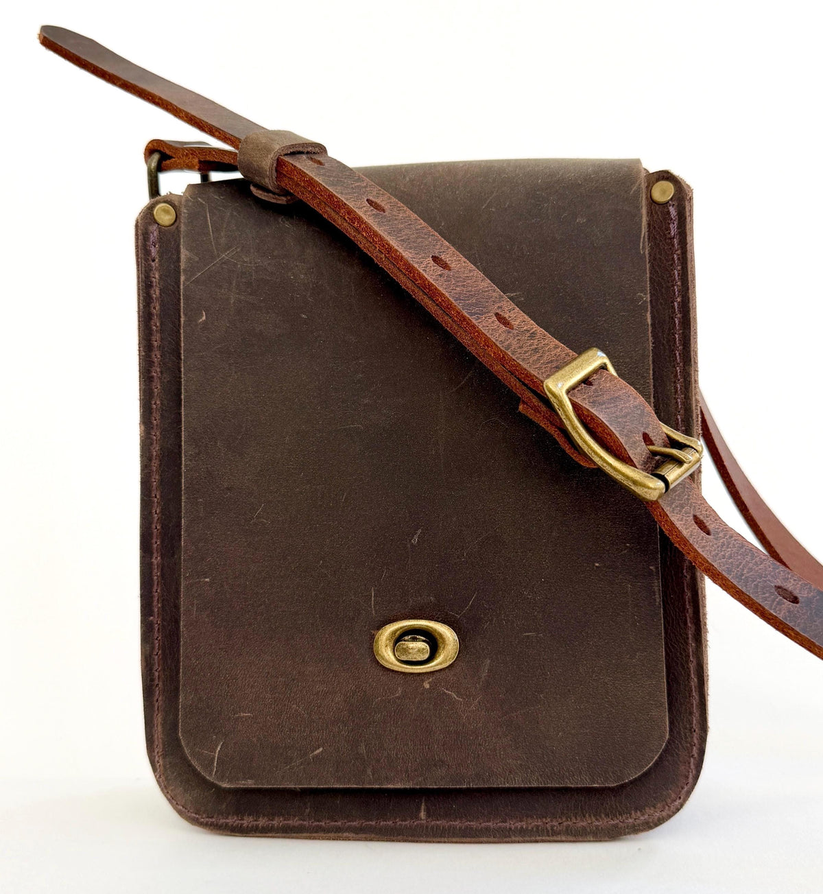Handmade Unisex Crossbody Bag Rugged Brown Oil Tanned Cowhide Leather