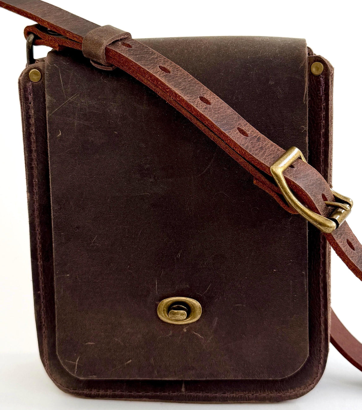 Handmade Unisex Crossbody Bag Rugged Brown Oil Tanned Cowhide Leather