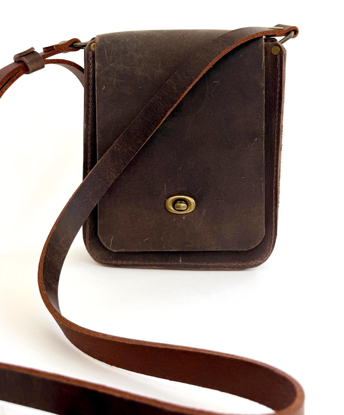 Handmade Unisex Crossbody Bag Rugged Brown Oil Tanned Cowhide Leather