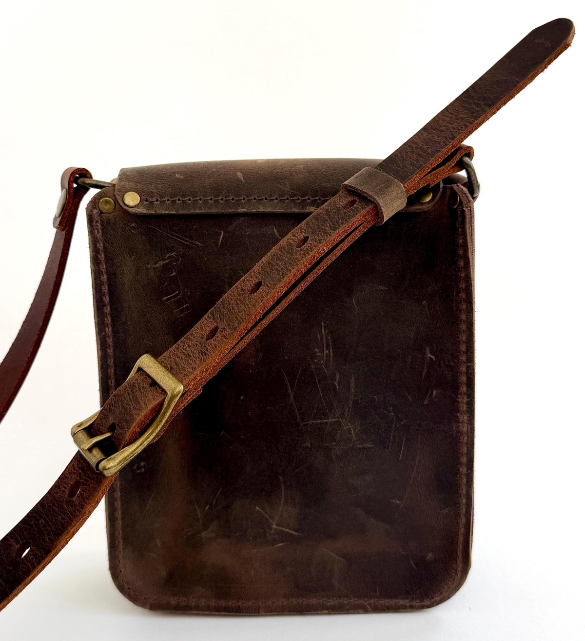 Handmade Unisex Crossbody Bag Rugged Brown Oil Tanned Cowhide Leather