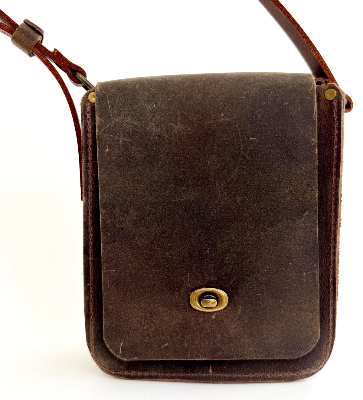 Handmade Unisex Crossbody Bag Rugged Brown Oil Tanned Cowhide Leather