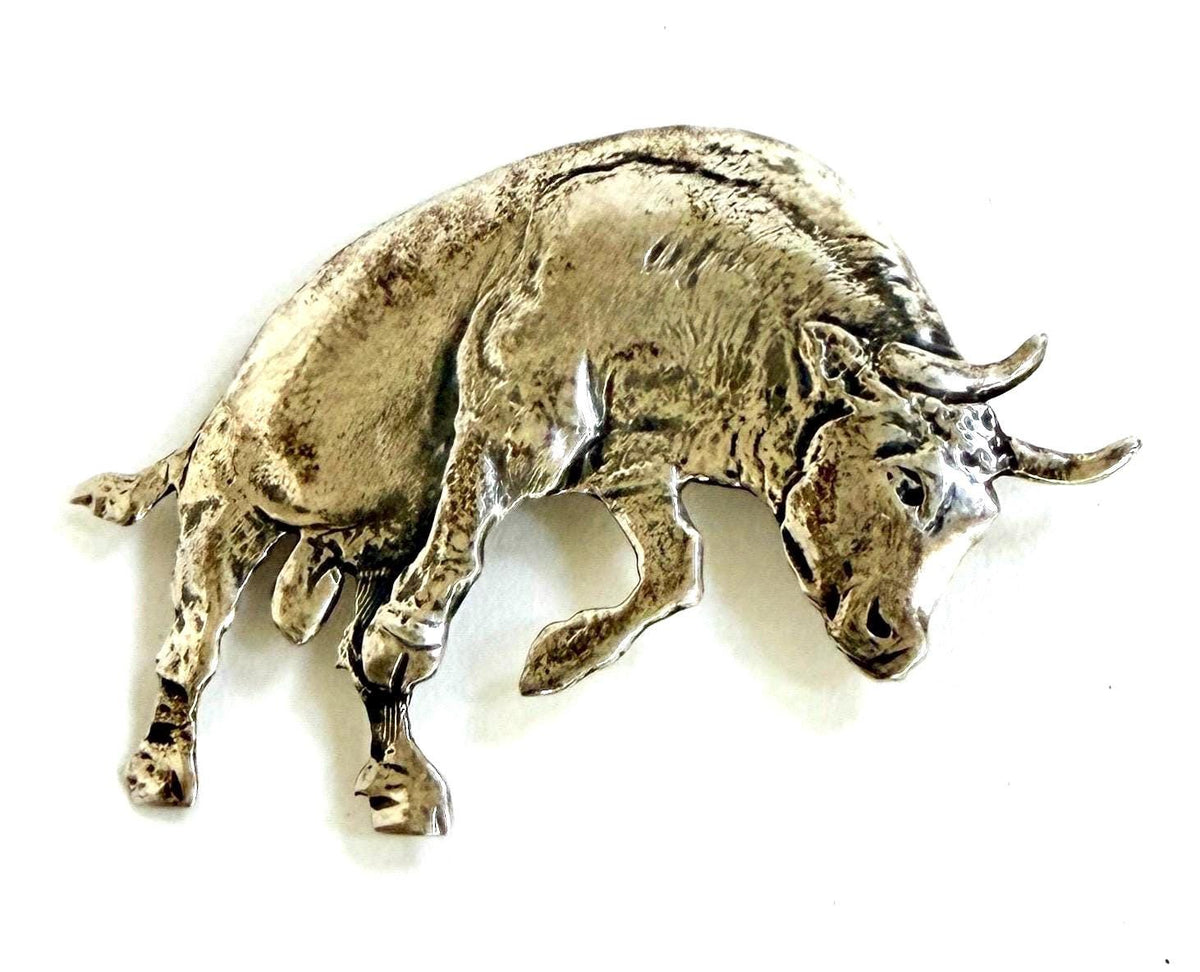 Vintage Sterling Silver Bucking Bull Pin Brooch Artist Signed