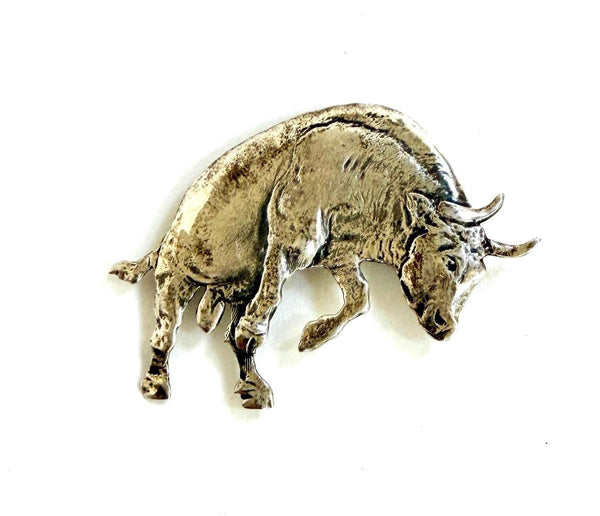 Vintage Sterling Silver Bucking Bull Pin Brooch Artist Signed