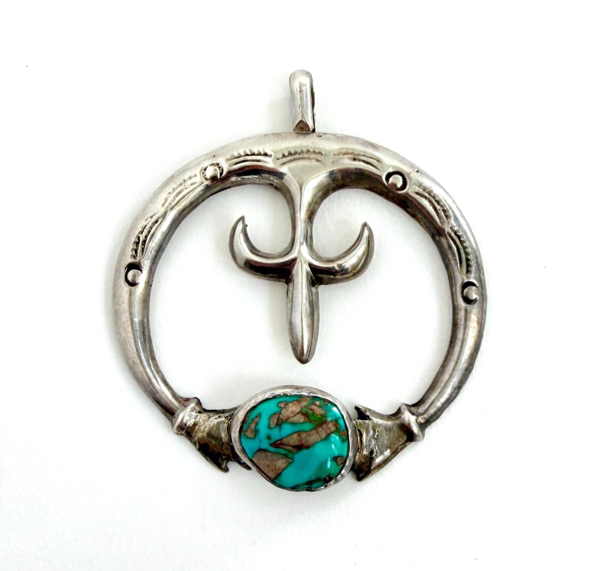 Large Vintage Turquoise Naja Pendant Native American Navajo Cast Sterling Silver
