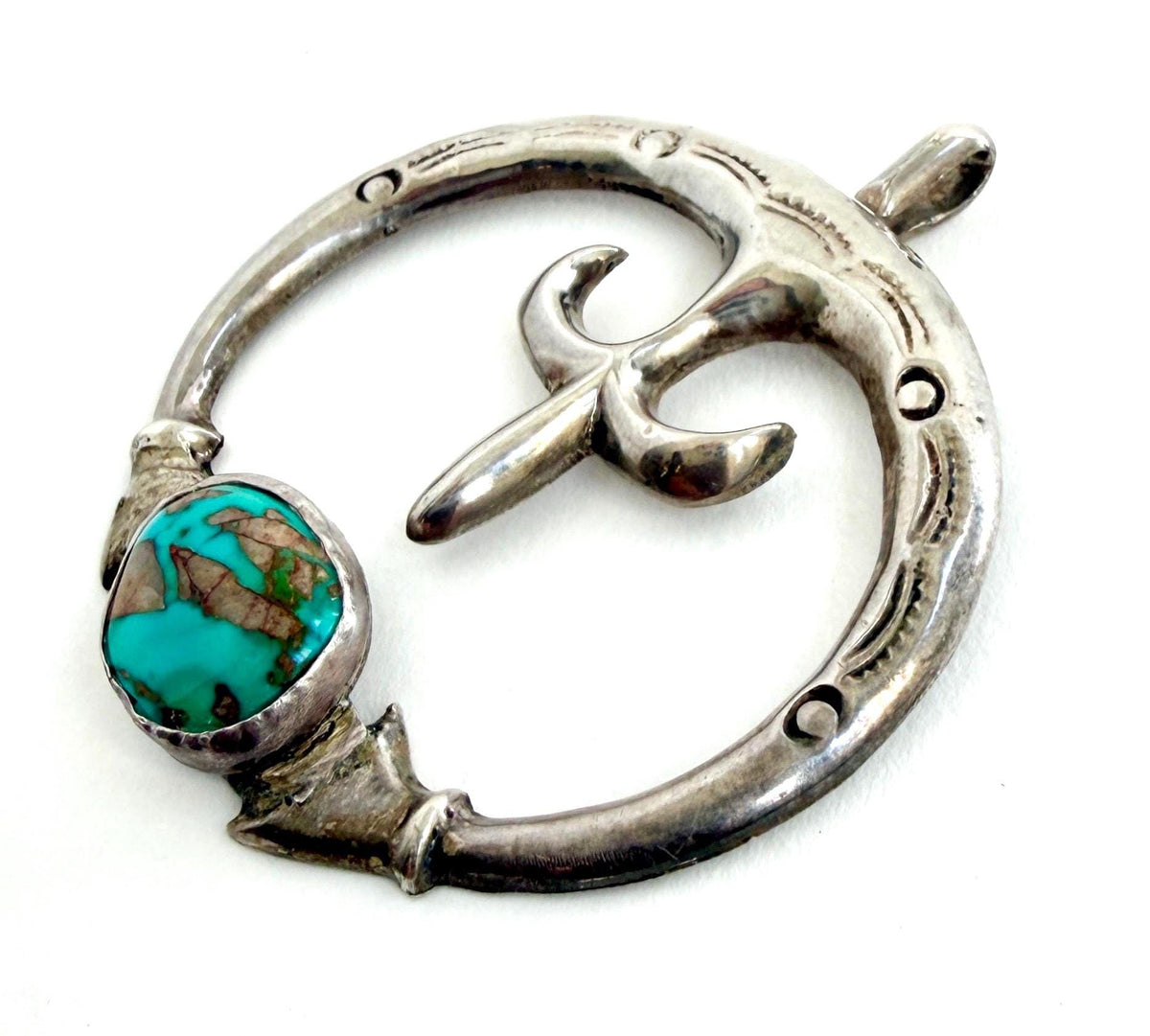 Large Vintage Turquoise Naja Pendant Native American Navajo Cast Sterling Silver