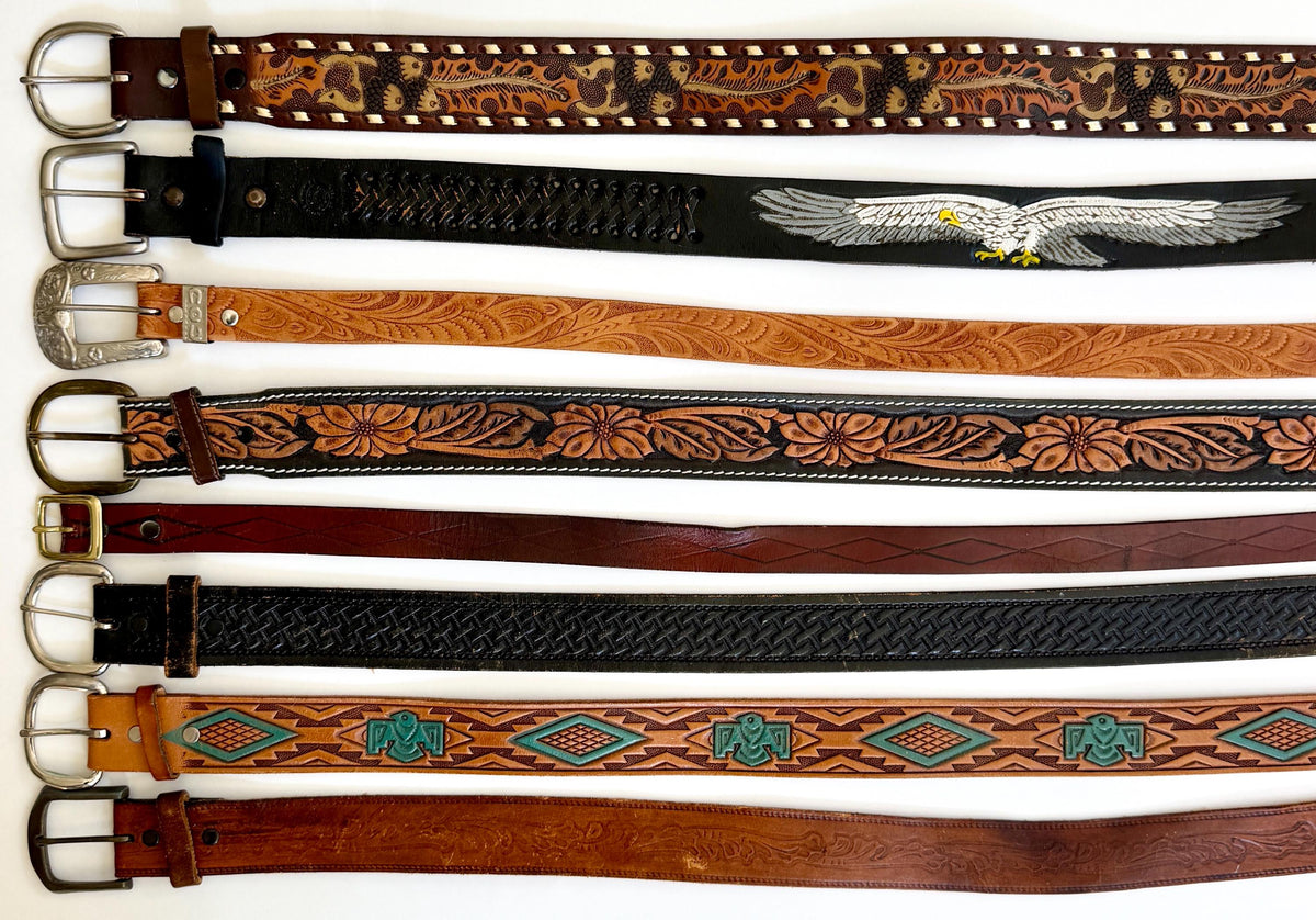 Vintage Tooled Leather Belt Western Boho Cowboy Style