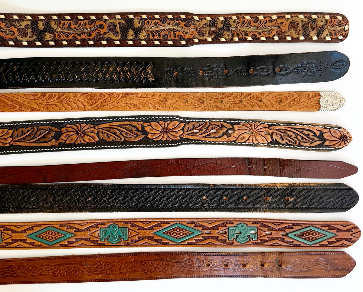 Vintage Tooled Leather Belt Western Boho Cowboy Style