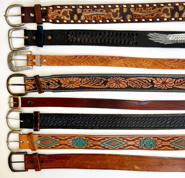 Vintage Tooled Leather Belt Western Boho Cowboy Style